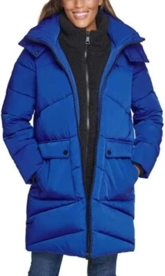 *NUEVO CON ETIQUETAS* Parka acolchada de plumón para mujer Calvin Klein (azul Atlántida, PEQUEÑA) Foto 1 de 4