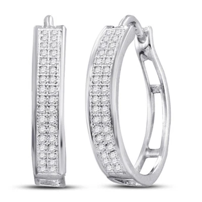 Macey Worldwide Jewelry 10K White Gold Diamond Hoop Fine Earrings 1/5 CT - Image 1 of 2
