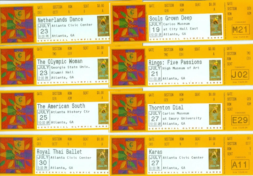 8 entradas diferentes sin usar: Juegos Olímpicos de Verano 1996 - Atlanta - Eventos culturales Foto 1 de 1
