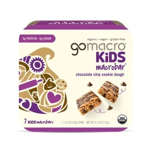 GoMacro Kids MacroBar Organic Vegan Snack Bars - Chocolate Chip Cookie Dough 7 - Picture 1 of 1