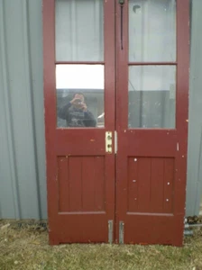 pair french doors glass in 2 panels & 2 vj timber bottom panels 109cm x 203cm - Picture 1 of 6