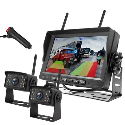 Digital Wireless 7'' Quad DVR Monitor 2x 1080P BSD AI Backup Cameras For Truck - Image 1 of 4