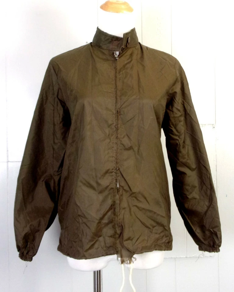 Chaqueta cortavientos Rockabilly delgada de nailon marrón liso de colección años 50 60 talla S Foto 1 de 4