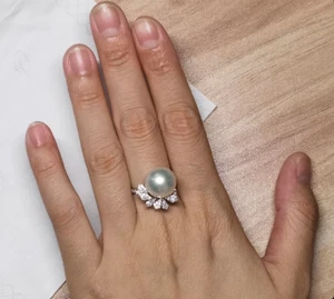gorgeous 10-9mm south sea round white  pearl ring 925s - Picture 1 of 3