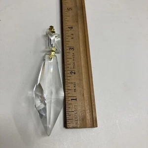 4" ~ CLEAR PENDANT ~ Glass Lamp Chandelier Prism w/ Brass Clip - Picture 1 of 5