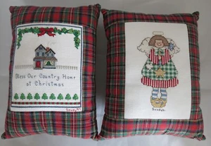 Cuscini vintage natalizi punto croce fatti a mano angelo e benedici la nostra casa su plaid - Foto 1 di 6