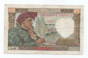FRANCE 50 FRANCS 1941 PICK 93 PINHOLES LOOK SCANS - Picture 1 of 2