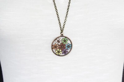 collar flor 27" largo collar cadena esmalte pintado floral colgante drk cobre Foto 1 de 4