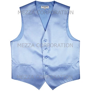 New formal Men's Tuxedo Vest only Waistcoat Horizontal pin stripes Light Blue - Picture 1 of 2