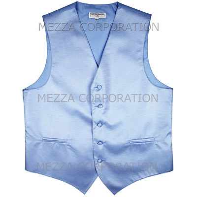 New formal Men's Tuxedo Vest only Waistcoat Horizontal pin stripes Light Blue - Image 1 of 2