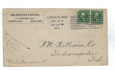 1914 Cumberland Maryland, Advertising, Arlington Hotel, 1c Booklet Pair - Image 1 of 2