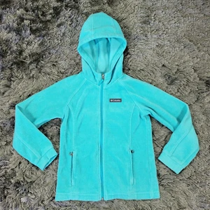 Columbia Fleece Jacket Girls Medium (10-12) Mint Green Hooded Full Zip Flaws - Picture 1 of 19