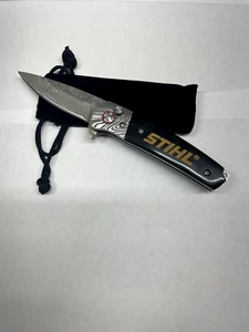 STIHL SARGE DAMASCUS STEEL KNIFE BLACK BUFFALO HORN - Picture 1 of 4