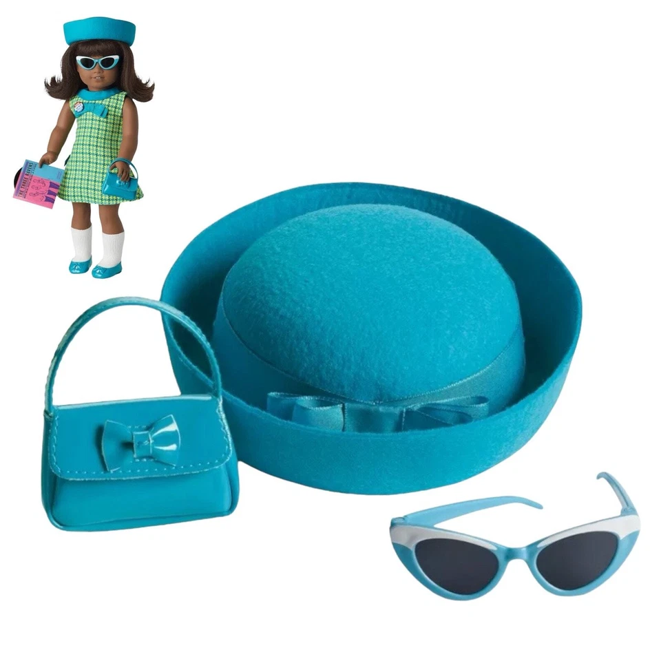 Muñeca American Girl Melody años 60 Meet Accessories sombrero cartera y gafas de sol ojo de gato Foto 1 de 4