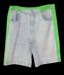 Vintage Dual Control Shorts Men's L Acid Wash Green Polyester Trim STAINS RARE - Picture 1 of 10