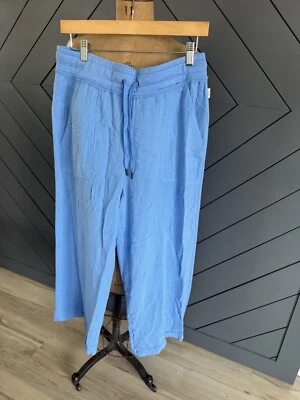 麦哲伦女式中号休闲裤南方夏季蓝色阔腿作物 — 第 1/4 张图片