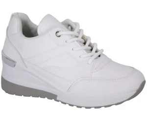 Weiße Damen-Sneaker mit Keilabsatz, Plateausohle, Leder-Sneaker - Bild 1 von 8