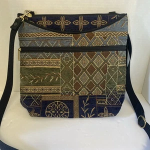 Danny K Beverly Hills USA Gobelin Crossbody Schultertasche Handtasche grün/schwarz - Bild 1 von 5