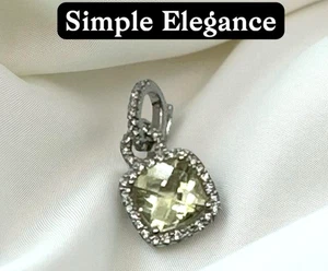 Colgante Cojín Prasiolita Diamante Natural Oro Blanco Sólido 18k - Imagen 1 de 14