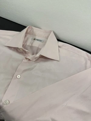 Camisa de vestir Domenico Vacca con botones rosa puño francés diseñador de lujo Italia 54 Foto 1 de 4
