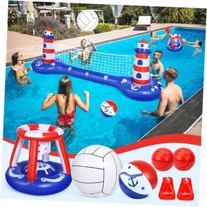 Pool Volleyball Net &Basketball Hoop Inflatable Pool Floats Toys Swimming - Picture 1 of 7