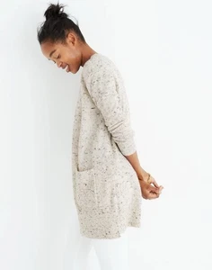 Madewell Women's Donegal Kent Open Cardigan Sweater Flecked Knit Gray Cream S - Picture 1 of 9
