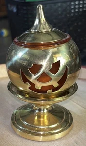 Partylite 4/Pc Halloween Brass Jack-O-Lantern On Pedestal 4" Two-Sided Holder - Picture 1 of 6