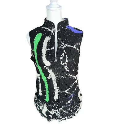 Top Jamie Sadock Manga Corta 1/4 Cremallera Plisado Negro/Crema/Verde Talla M Foto 1 de 4