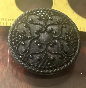 Antique Lacy Black Glass Button Brass Shank Neat Roping Large 1&1/4” - Bild 1 von 4