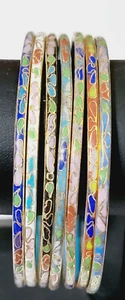 Set of 7 Vintage Floral Cloisonne Bracelets Bangles, Colorful Enameled Floral - Picture 1 of 6