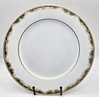 Noritake Warrington Dinner Plate  White Green Scrolls Gold Trim 6872 10.5 inch