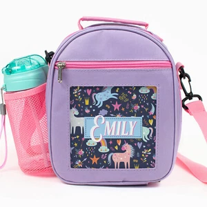 Personalised Lunch Bag Unicorn School Girls Kids Cooler Box With Strap Gift PL06 - Picture 1 of 6