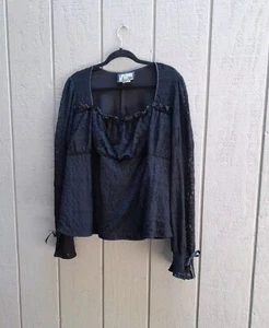 Vtg Lip Service Top 3X Black Lace Long Sleeve Bows Goth Rare XXX Large Made USA - Picture 1 of 24