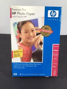 Premium Plus HP High Gloss Inkjet 4x6 Papier fotograficzny 100 arkuszy Nowy zapieczętowany - Zdjęcie 1 z 3
