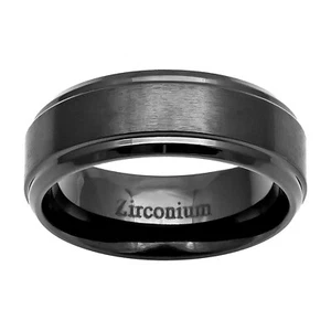 8mm Gun Metal Zirconium Brushed Center Stepped Edge Men's Wedding Band Ring - Picture 1 of 4