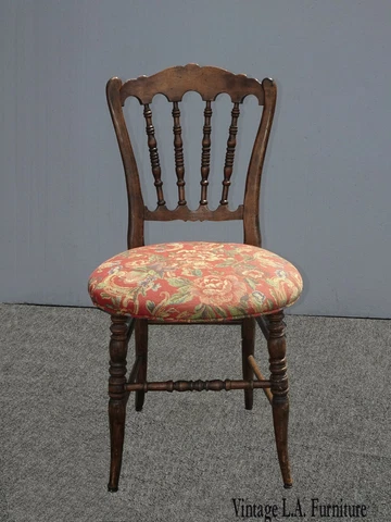 Vintage Fench Country Side Chair Farmhouse Chic with Orange Floral Seat Cover