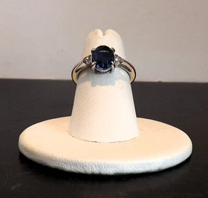 Dark Blue Crystal with 2 clear crystal Accents Ring size 5 - Picture 1 of 6