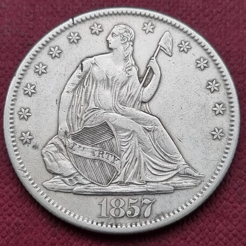 1857 O Seated Liberty Half Dollar 50c Better Grade XF + #55673 Cover