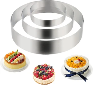 Set Di 3 Coppapasta, Diametro 15/20/25 Cm Anello Torta Acciaio Inossidabile Circ - Foto 1 di 12