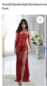PromGirl Sparkly Bright Red Sequin Long Prom DressRed / 4New with tags - Picture 1 of 5