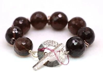 MB Marissa Bethoney Marrón Cuarzo Cuentas Plata Esterlina Pulsera Palanca 9" ~ NUEVO Foto 1 de 4