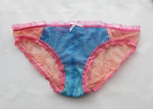 Women Briefs Floral Mesh ruffles Bikini Underwear Hipster knicker Panties Blue S - Picture 1 of 6