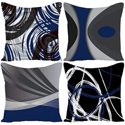 Porch Pillow Covers Set of 4 Modern Abstract 16" x 16" (Pack of 4) Dark Blue - Image 1 of 4