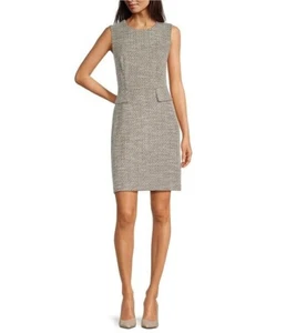 NWT Size 4 Calvin Klein Elegant Black Multi Tweed Fabric A-line Dress - Picture 1 of 10