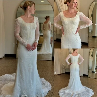 Mermaid Wedding Dresses Long Sleeves Sweep Train Lace Beach Sexy Bridal Gowns - Image 1 of 4