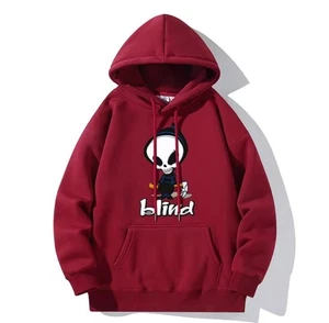 Felpa con cappuccio stampa teschio skateboard casual sport outdoor pullover uomo XL rosso - Foto 1 di 2