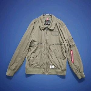 Alpha Industries Green Flight Jacket Tactical Pockets Full Zip Cotton 2XL - Picture 1 of 21