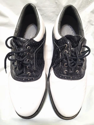 Footjoy eComfort Saddle Golf Shoes Black over White 10 Wide Model 57783 - Image 1 of 4