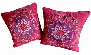 2 Anthology Melody Embroidered Decorative Accent Pillow Covers 17”x 17” - Picture 1 of 19