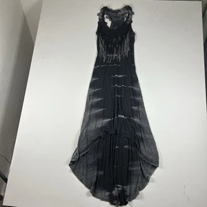 T Party Maxi Dress Small Tie Dye Floral Embroidery Tassel Goth Boho Whimsical - Picture 1 of 10